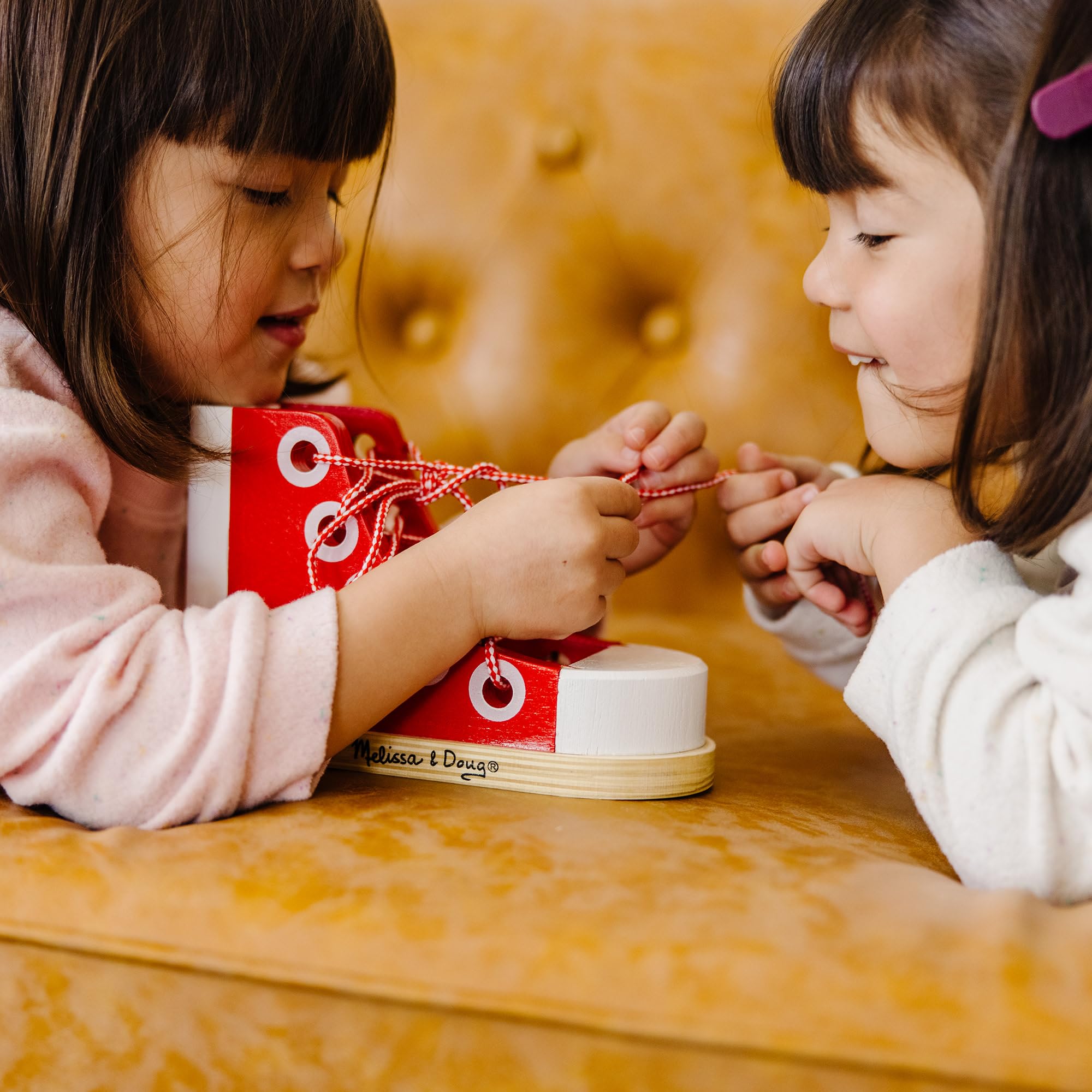 Melissa & Doug Deluxe Wood Lacing Sneaker - Learn to Tie a Shoe Educational Toy