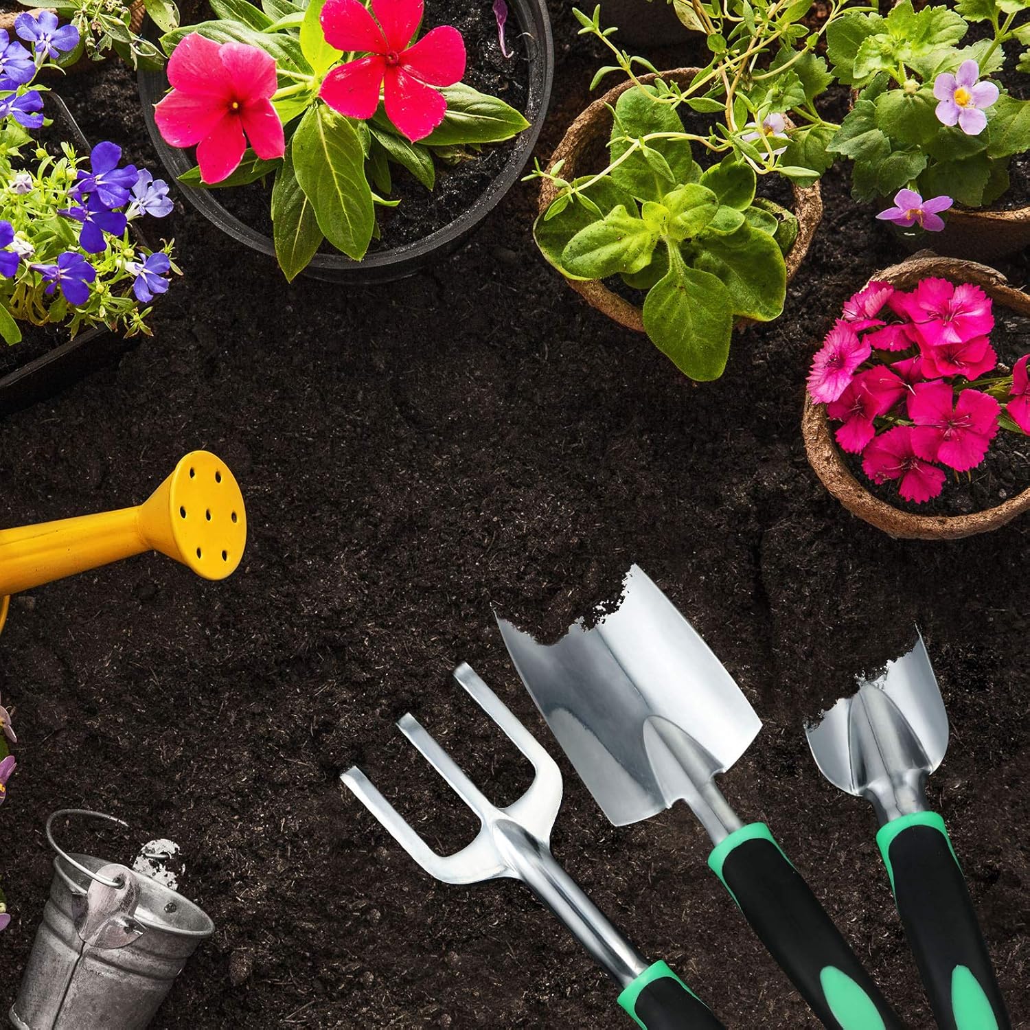 Transplant Trowel Includes Hand Trowel Cast Aluminum Gardening Kit With Ergonomic Rubberized Non Slip To Grip Cultivator Hand Rake Garden Gloves Garden Pruning Shears 5 Pieces Garden Tool Set Tool Sets Hand