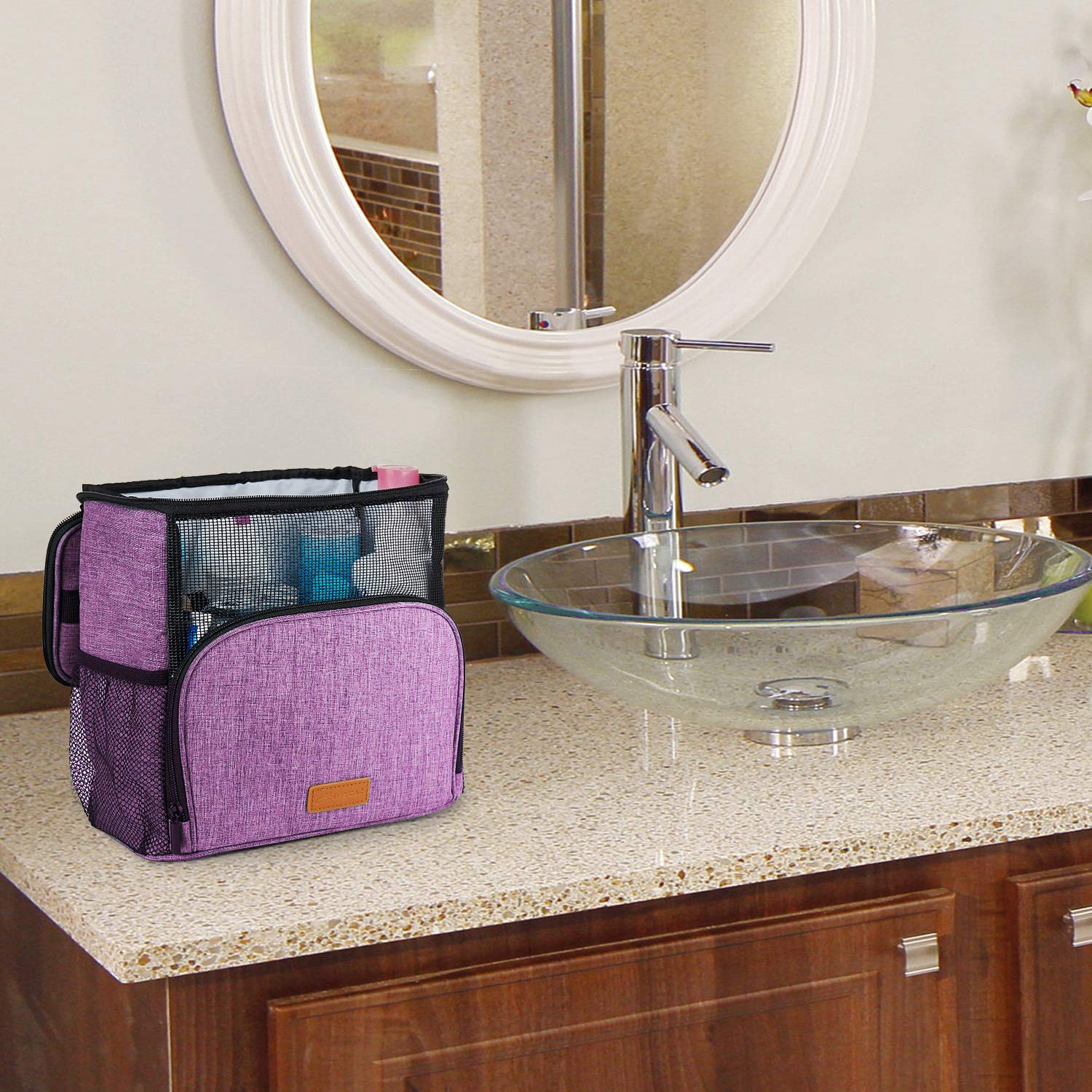 Hanging Toiletry Bag, Shower Caddy Tote Bag (Updated Version, Full Size Bottle Compatible), Bath Organizer for College Dorms, Gym, Camp, Women Men, with Funny Luggage Tag