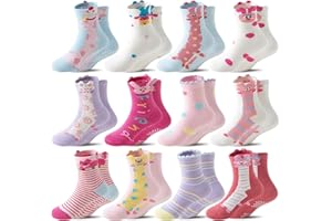 ORVYTHA 12 Pairs Baby Girls Boys Toddlers Kids Grips Socks Non-Slip/Anti-Skid Funny Cartoon Breathable Cotton Crew Socks