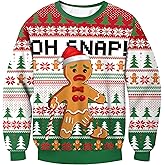 For G and PL Women Christmas Graphic Ugly 3D Funny Sweater Long Sleeve Lightweight Crewneck Shirt Xmas Gingerbread L