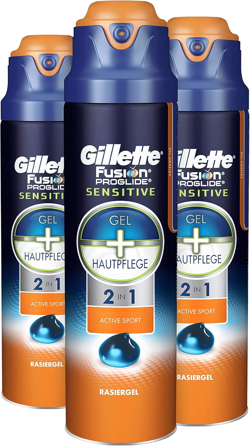 Gillette Fusion ProGlide 2 In 1 Sensitive Active Sport Rasiergel, 3er ...