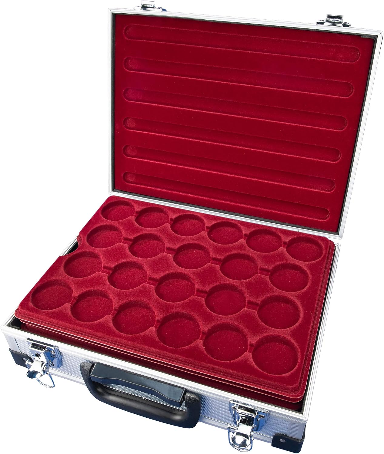 MC.Sammler Aluminium Coin Case with 5 Coin Trays Various Designs, silver, 110 Fächer - 46mm diameter, 110 Compartments - 46 mm Diameter