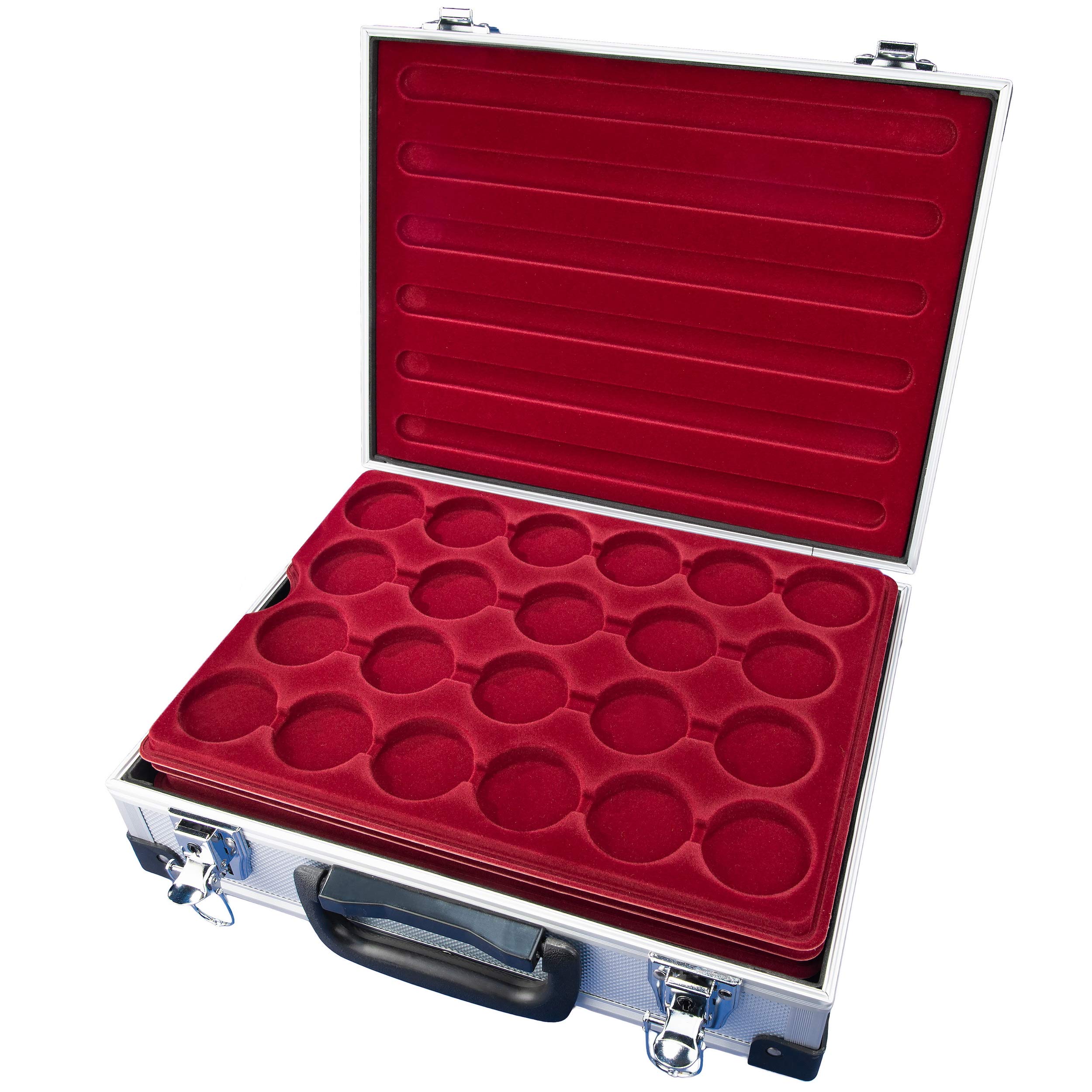 MC.Sammler Aluminium Coin Case with 5 Coin Trays Various Designs, silver, 110 Fächer - 46mm Ø