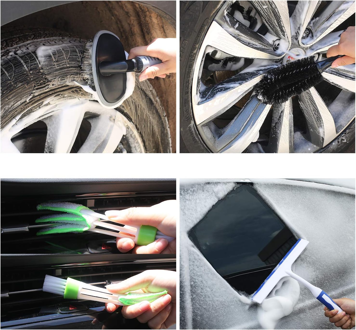 AUTODECO 25Pcs Microfibre Car Wash Cleaning Tools Set Gloves Towels Applicator Pads Sponge Car Care Kit Wheel Brush Car Cleaning Kit with Storage Box Black Grey Yellow Handle: Automotive
