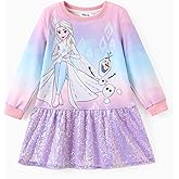 Disney Stitch Minnie Elsa Princess Sweatshirt Dress Toddler Girl Sequin Long Sleeve Pullover Clothes Fall Outfit 2-9 Years