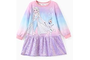 Disney Stitch Minnie Elsa Princess Sweatshirt Dress Toddler Girl Sequin Long Sleeve Pullover Clothes Fall Outfit 2-9 Years