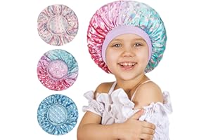CHOSHION 3 Pcs Bonnet for Kids, Kids Bonnets for Girls, Satin Silk Hair Bonnet for Sleeping, Soft Wide Band Sleep Cap for Curly Hair Braids for Teens Child Toddler