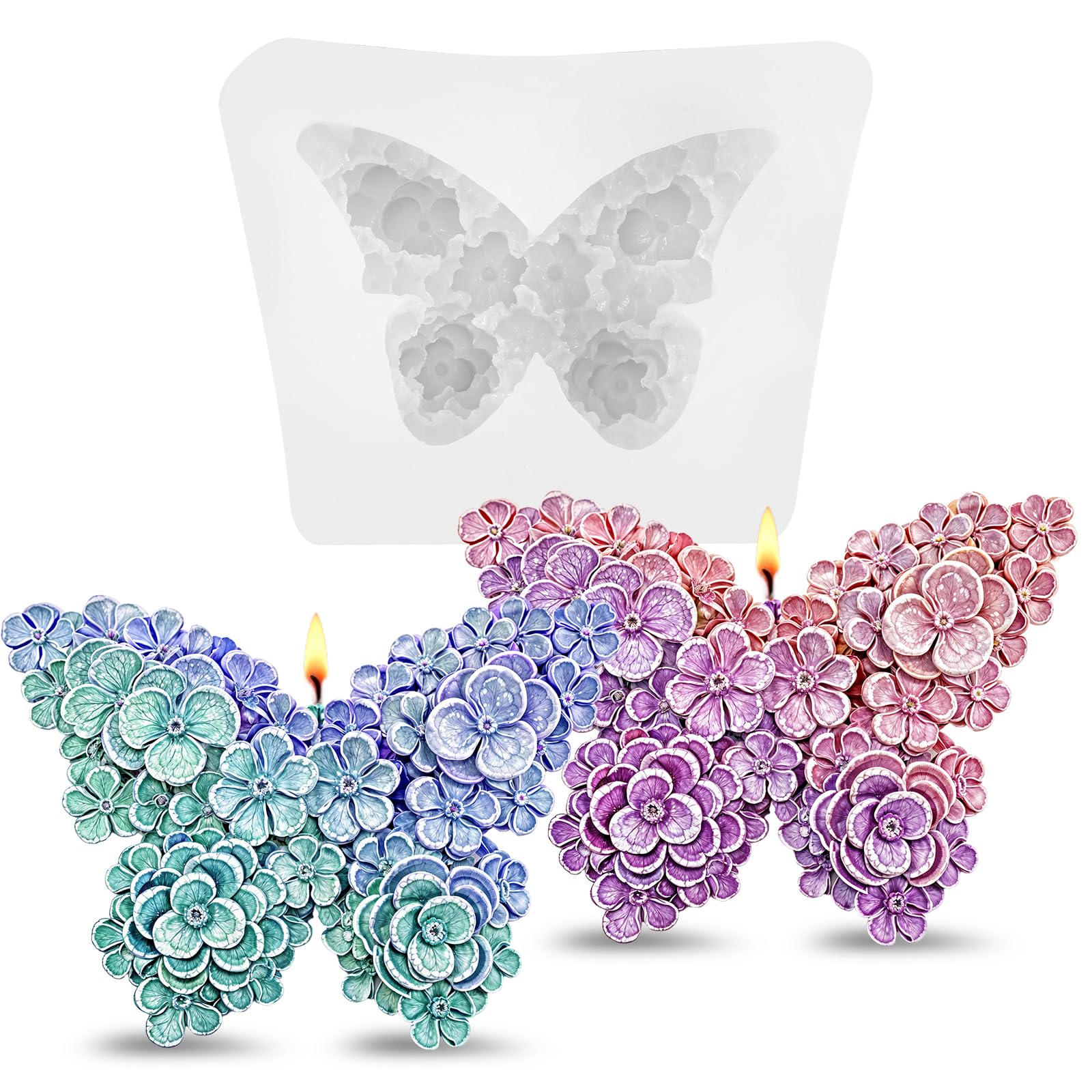 Mabor 2Pcs 3D Butterfly Flower Silicone Mold, Candle Moulds for Candle Making Soap Moulds for Soap Making Butterfly DIY Mold for Fondant Cake Decorating Supplies