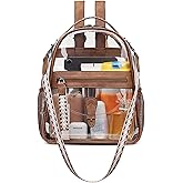 FADEON Clear Small Backpack Purse for Women, Designer Transparent Shoulder Handbag, PVC Mini Clear Bag for Stadium Approved
