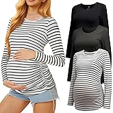 MIRAZEN 3 Pack Maternity Shirts Long Sleeve Pregnancy Top for Women with Crew Neck Casual Tee Shirts