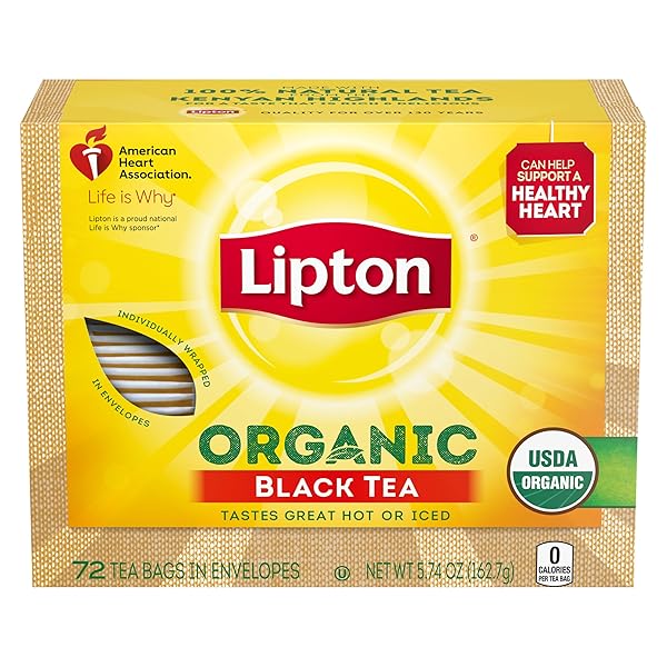 LIPTON TEA BAGS FOR A ICED OR HOT TEA ORGANIC BLACK TEA ICED OR HOT TEA THAT CAN HELP SUPPORT A HEALTHY HEART 5.9 OZ 72 COUNT