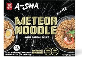 A-Sha Meteor Noodle with Danzai Sauce, 12 Packs, Gourmet Asian Taiwanese Healthy Instant Ramen Noodles