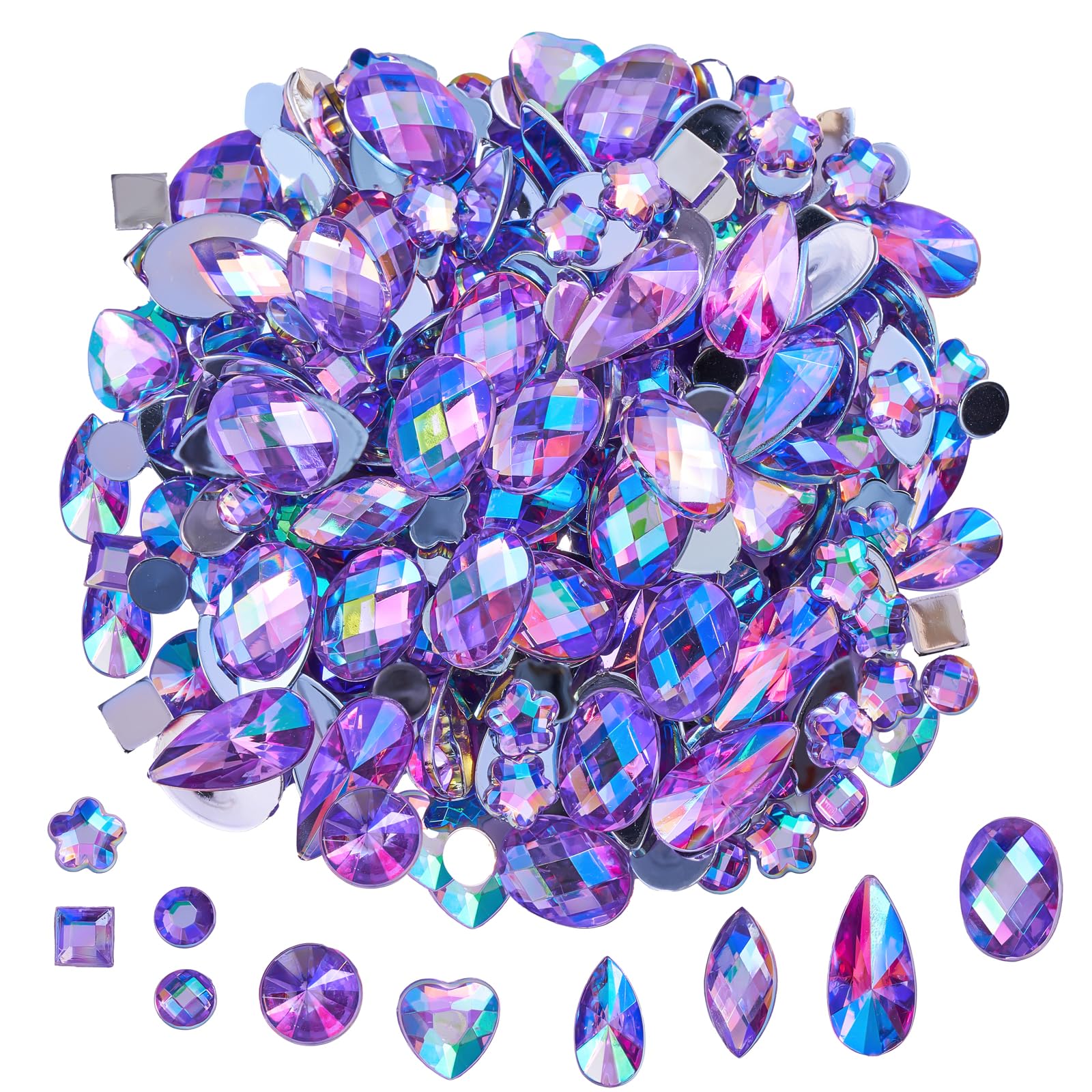 Photo 1 of 1000 Pcs Crystal AB Colorful Jewels Gems for Crafts, Flatback Rhinestones for Crafting, Acrylic Gemstones for Halloween Pirate Party Decorations?Light Amethyst AB?