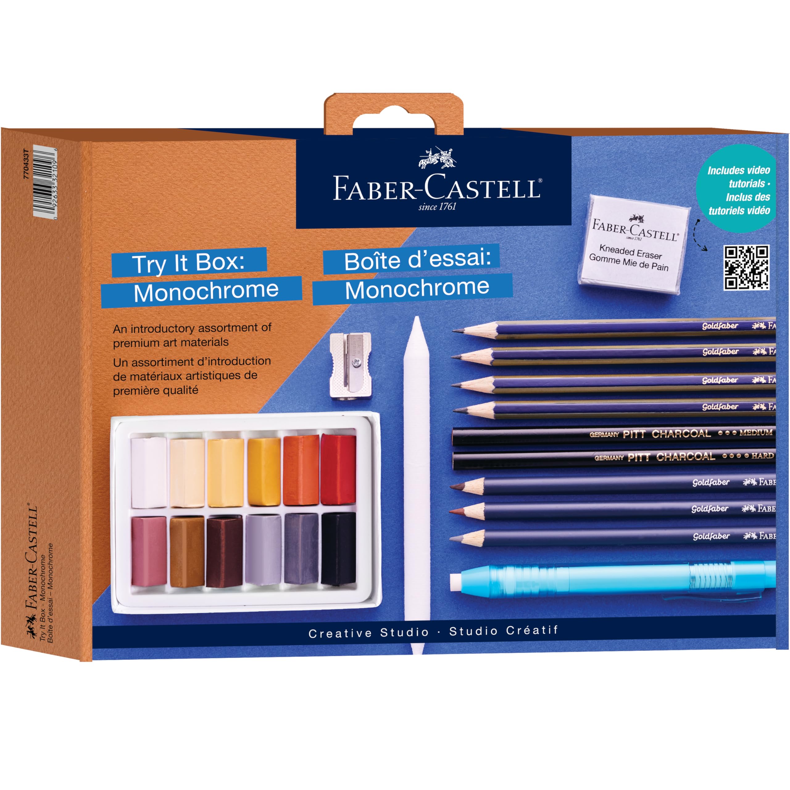 Faber-Castell Try It Box: Monochrome, 27 Piece Drawing Art Kit Featuring Colored Pencils, Graphite, and Charcoal Pencils, Professional Art Supplies for Adults, Teens, and Beginners