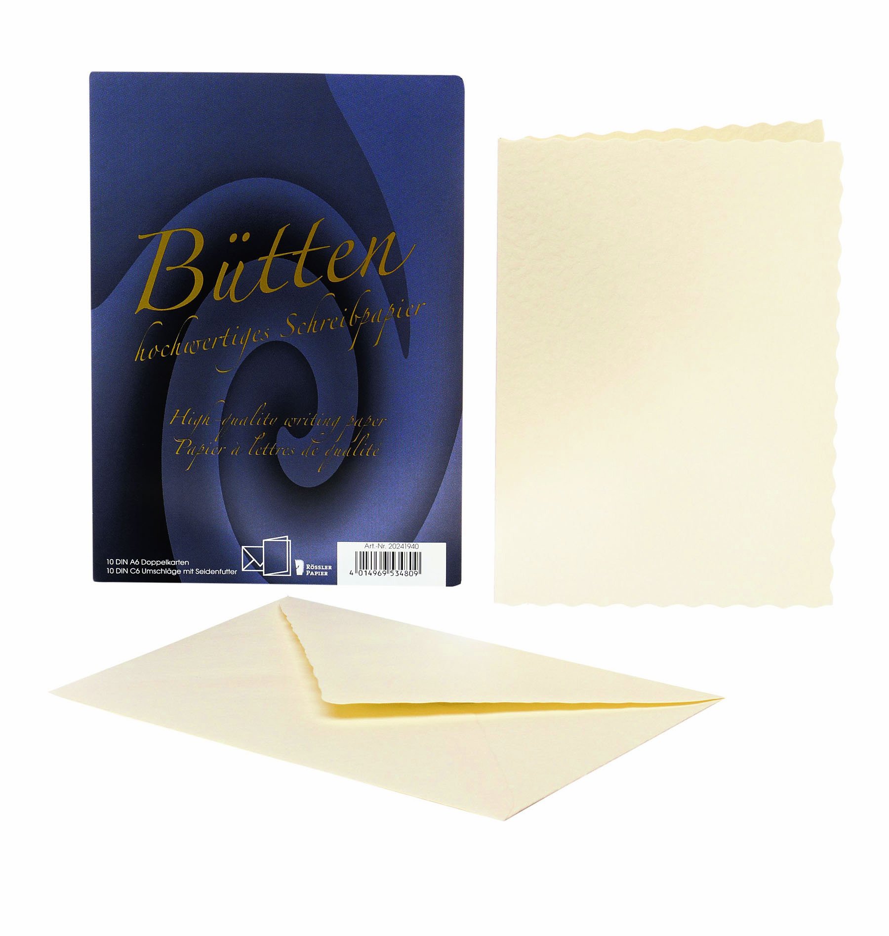 Rössler Papier 20241940 - Dubbele kaarten A6, hoezen C6, 10/10, gelaagd papier, ivoor
