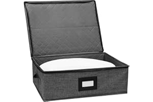 Gowee China Storage Containers, Platter Storage 17" x 13" x 6" for Dinnerware Storage and Transport, 5 Large Felt Dividers Included, Hard Shell and Stackable (Black)