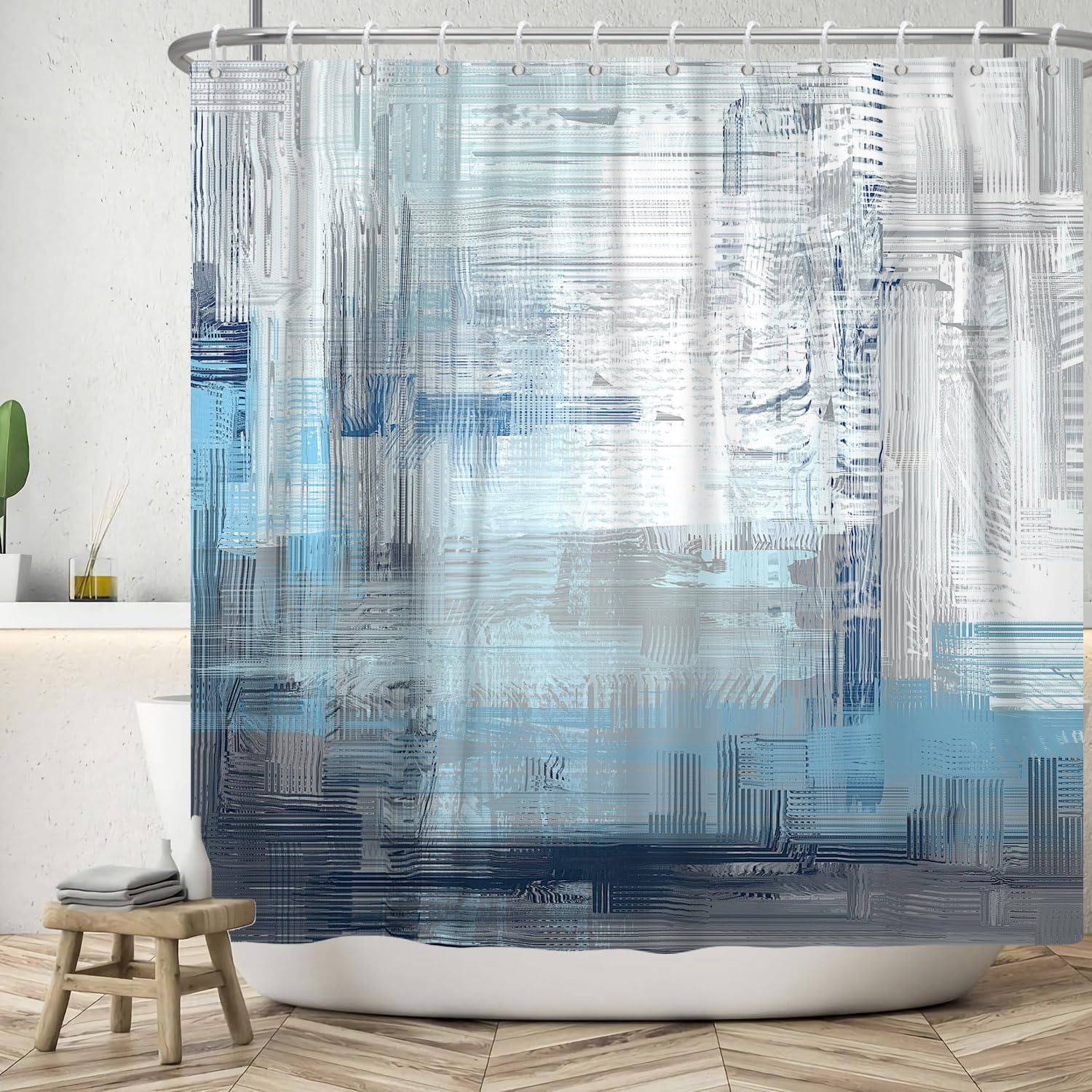 ASDCXZ Shower Curtain 180x180 cm, Modern Abstract White Grey Blue Art Graffiti Bath Washable Shower Curtains Polyester Textile Waterproof Bath Curtain for Bathtub with 12 Hooks