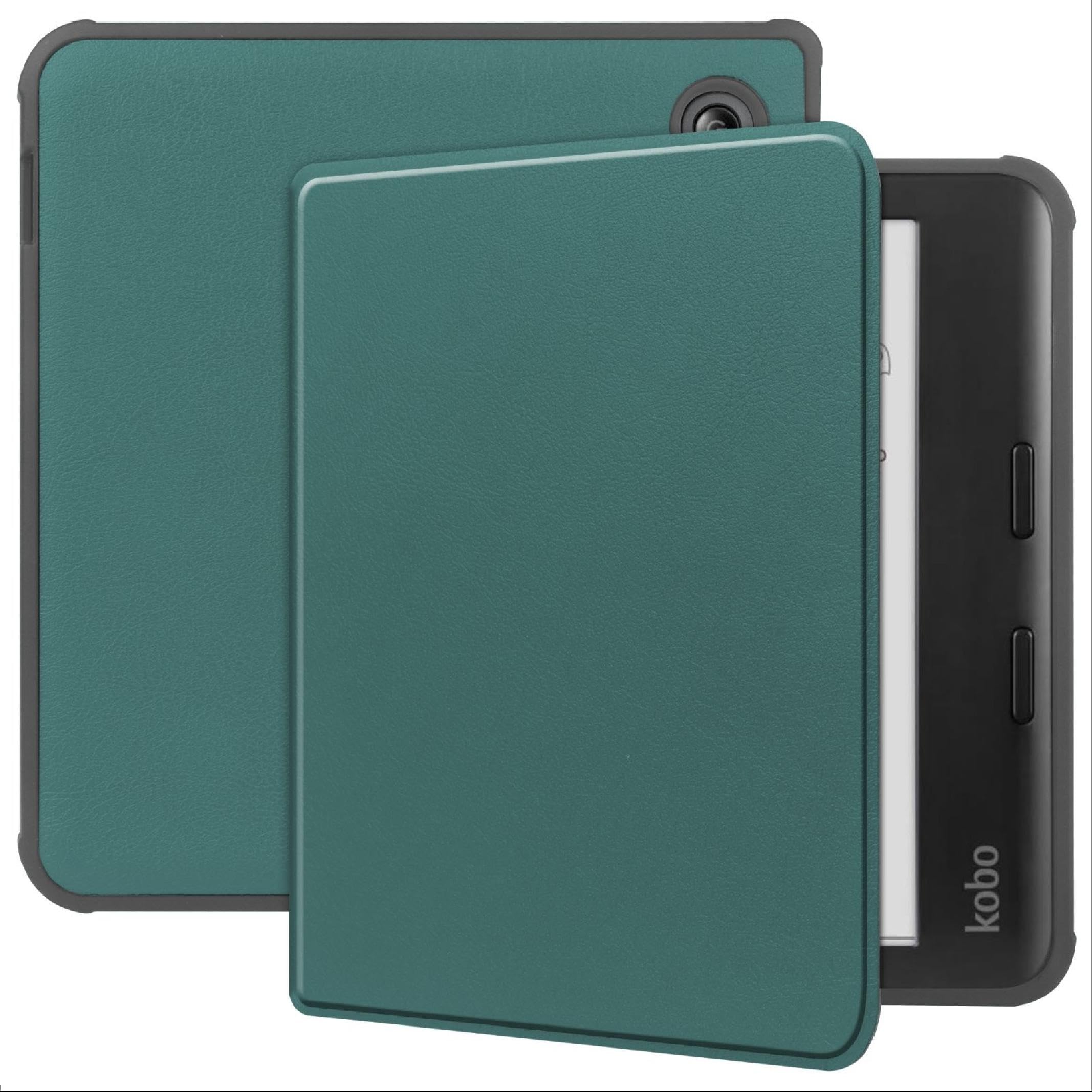 GIOPUEY Flip Case Compatible with Kobo Libra Colour, Premium PU Leather + Soft TPU Back Case, Cover with Auto Sleep/Wake, 360° Protective - Dark green