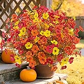 TSTWETO Artificial Mums Fall Flowers for Outdoors, 12 Bundles Artificial Plants Outdoor Fake Flowers UV Resistant, Outdoor Fake Plants Faux Silk Flowers for Porch Outside Planter Window Box Garden