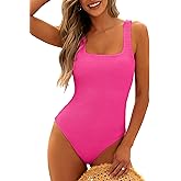 ANRABESS Womens One Piece Swimsuit Square Neck Backless Solid Modest Full Coverage Ribbed Bathing Suits 2026 Summer Swimwear