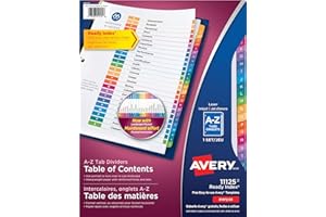 Avery Ready Index 11125 Lot d'intercalaires à onglets A-Z, table des matières personnalisable, onglets multicolores
