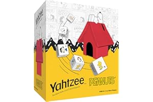 USAOPOLY YAHTZEE: Peanuts Edition, Exclusive Snoopy’s Doghouse Cup, Roll The Dice with Charlie Brown, Woodstock & The Peanuts Gang, Dice Rolling Game with a Fun Twist, Officially Licensed Peanuts Collectible