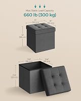 SONGMICS MAZIE Storage Ottoman Cube 38 cm Foldable Foot Stool Dark Grey view 3
