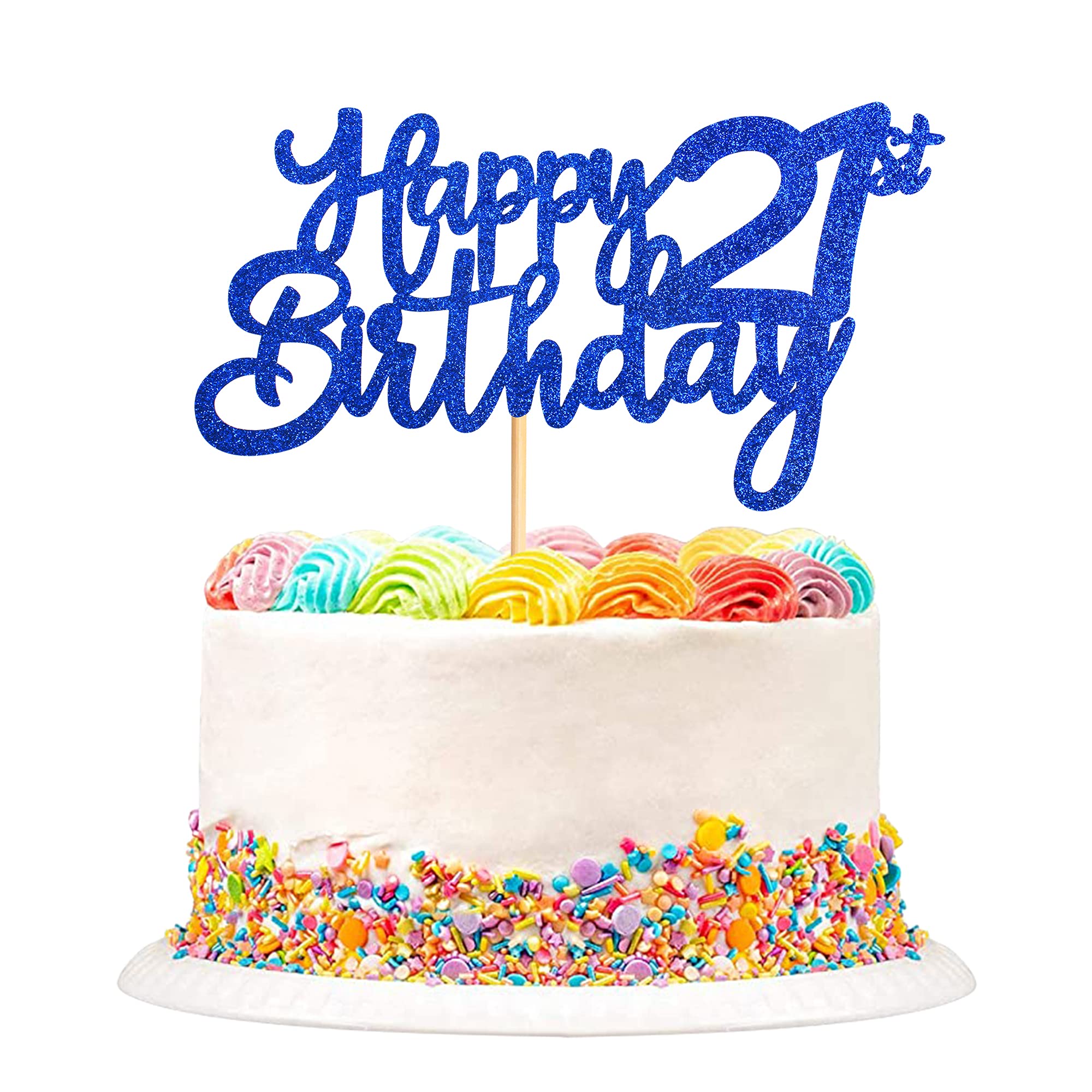 Blumomon 3 Pack Happy 21st Birthday Cake Topper Blue Glitter 21 Cake Topper Happy 21 Birthday Cake Decoration for 21st Birthday Party Decoration Supplies