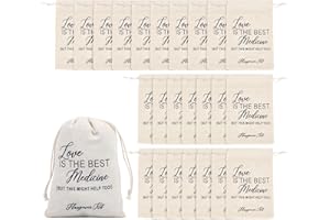 24 Pack Hangover Recovery Kit Bags 4x6" "LOVE IS THE BEST MEDICINE (BUT THIS MIGHT HELP TOO!)" Cream Drawstring Pouches for W