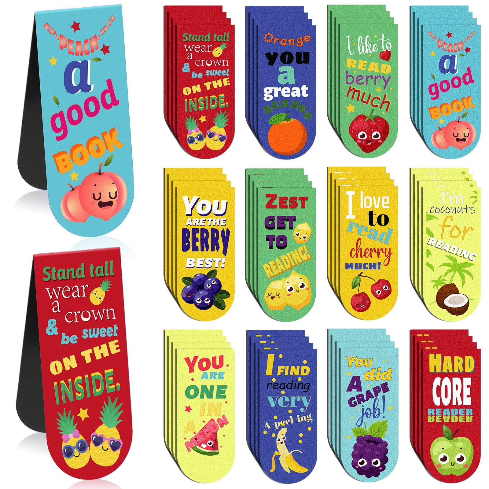 Photo 1 of 48 Pack Scented Bookmarks Magnetic Scratch and Sniff Fruit Food Bookmarks for Kids Cute Page Markers with Sayings for Kids Students Teens Teachers(Fruit Flavor
