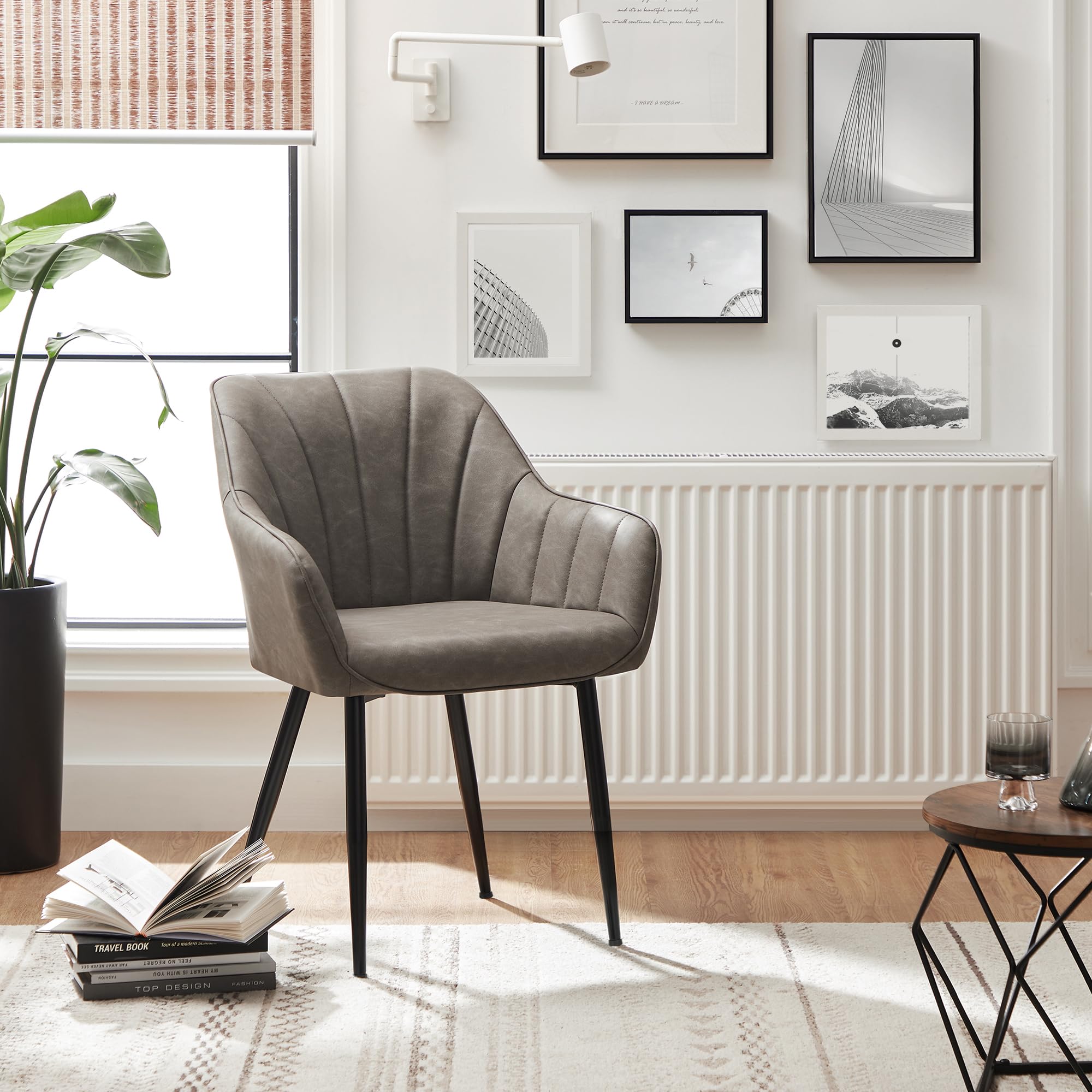 SONGMICS Esszimmerstuhl, Sessel, Loungesessel, mit Armlehne, PU-Bezug, bis 110 kg belastbar, Metallbeine, für Esszimmer, Küche, Wohnzimmer, Schlafzimmer, grau LDC079G01 8