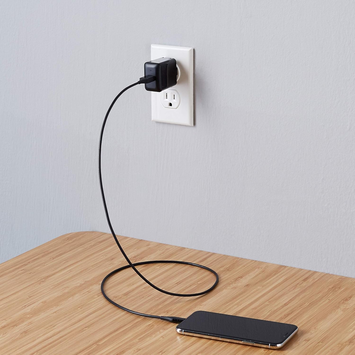  Basics One-Port 12W USB Wall Charger for Phone, iPad, and Tablet, 2.4 Amp, Black (2-Pack)