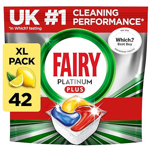 Fairy Platinum Plus Dishwasher Tablets – 42 Pack, Lemon, Anti-Dull Technology