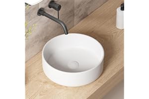 Small Bathroom Sinks Above Counter: OCEALAGOON 14 Inch Round Bathroom Vessel Sink White Ceramic Porcelain Bathroom Sink Bowl Modern Vessel Sinks for Tiny Bathrooms