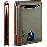 SERMAN BRANDS RFID Blocking Slim Bifold Genuine Leather Minimalist Front Pocket Wallets for Men with Money Clip Thin Gift