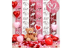 OQOQ Valentines Party Decorations (2 Packs), 3.3x6.6ft Love Foil Fringe Curtains Backdrop Red Pink White Tinsel Streamer Gale