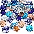 DomeStar 2 LB Glass Beads, Decorative Marbles for Vases, Sun Moon Stars Flat Marbles Glass Gem for DIY Aquarium Vase Fillers(35-40pcs)