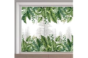 GORGECRAFT 45.7x15 Inch Large Tropical Leaf Window Decals Green Plants Window Clings Reusable Static Window Sticker Non Adhes