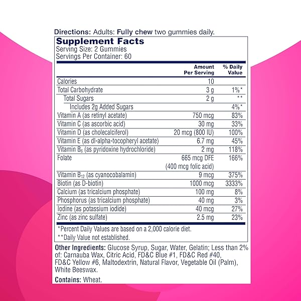 ONE A DAY MULTI+ HAIR, SKIN & NAILS, MULTIVITAMIN + BOOST OF SUPPORT FOR HEALTHY HAIR, SKIN & NAILS WITH BIOTIN AND VITAMINS A, C, E & ZINC ,GUMMY 120 COUNT (2 MONTH SUPPLY)