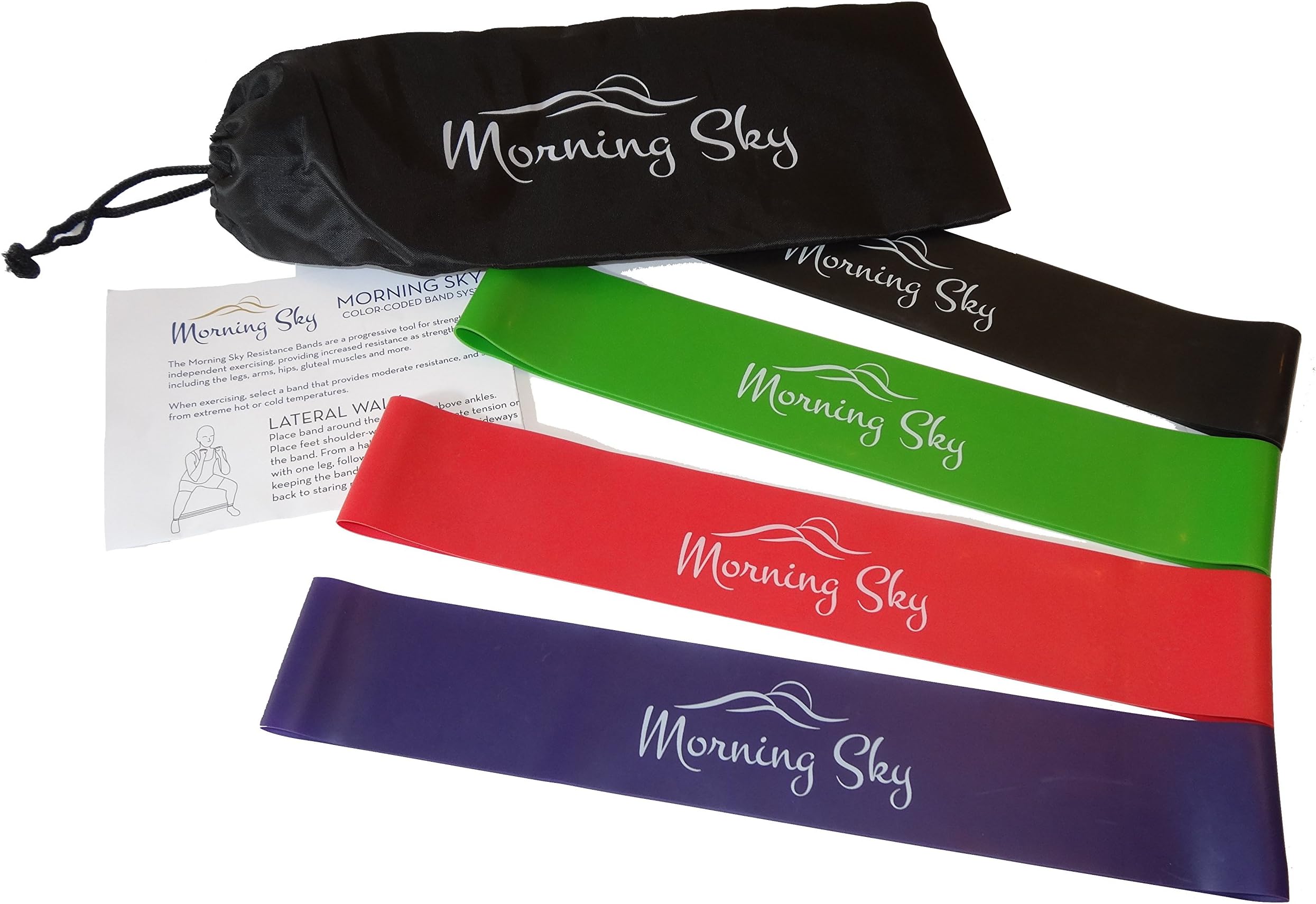 Physical Therapy Resistance Bands by Morning Sky - 12-inch Loop Bands with Instructional Guide and Carrying Bag, Best for Strengthening, Stretching, Yoga, Physical Therapy Rehab, Home Fitness