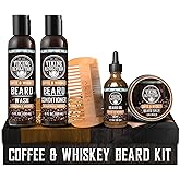 Viking Revolution Ultimate Conditioner for Men's Beard Grooming - Softens, Smoothes and Soothes - Contains Beard Wash and Conditioner (5oz Set), Beard Oil, Balm and Wooden Comb - Coffee Whiskey Scent