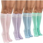 Sirici Knee Socks | 4 Pairs Striped Cotton Knee High Socks For Women | Tube Socks for girls (White w