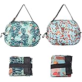 XKE-X Foldable Reusable Tote Bags - Thickened 210D Nylon Waterproof Grocery Shopping Bag with Zipper & Adjustable Strap