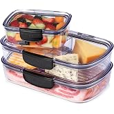 Progressive Prokeeper + Deli Storage Set: Air-Tight Silicone Sealed Containers w Grooved Bottom, Dry Erase Lid, BPA-Free, Stackable, Keeps Meats &amp; Cheeses Fresh Longer, 3-Piece Set (1.65L, .69L, 1.6L)