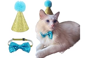 POSAPET Dog Cat Birthday Hat Pet Party Jazz Hat and Bow Tie Breakaway Set Pom-poms Topper for Kitten Puppy