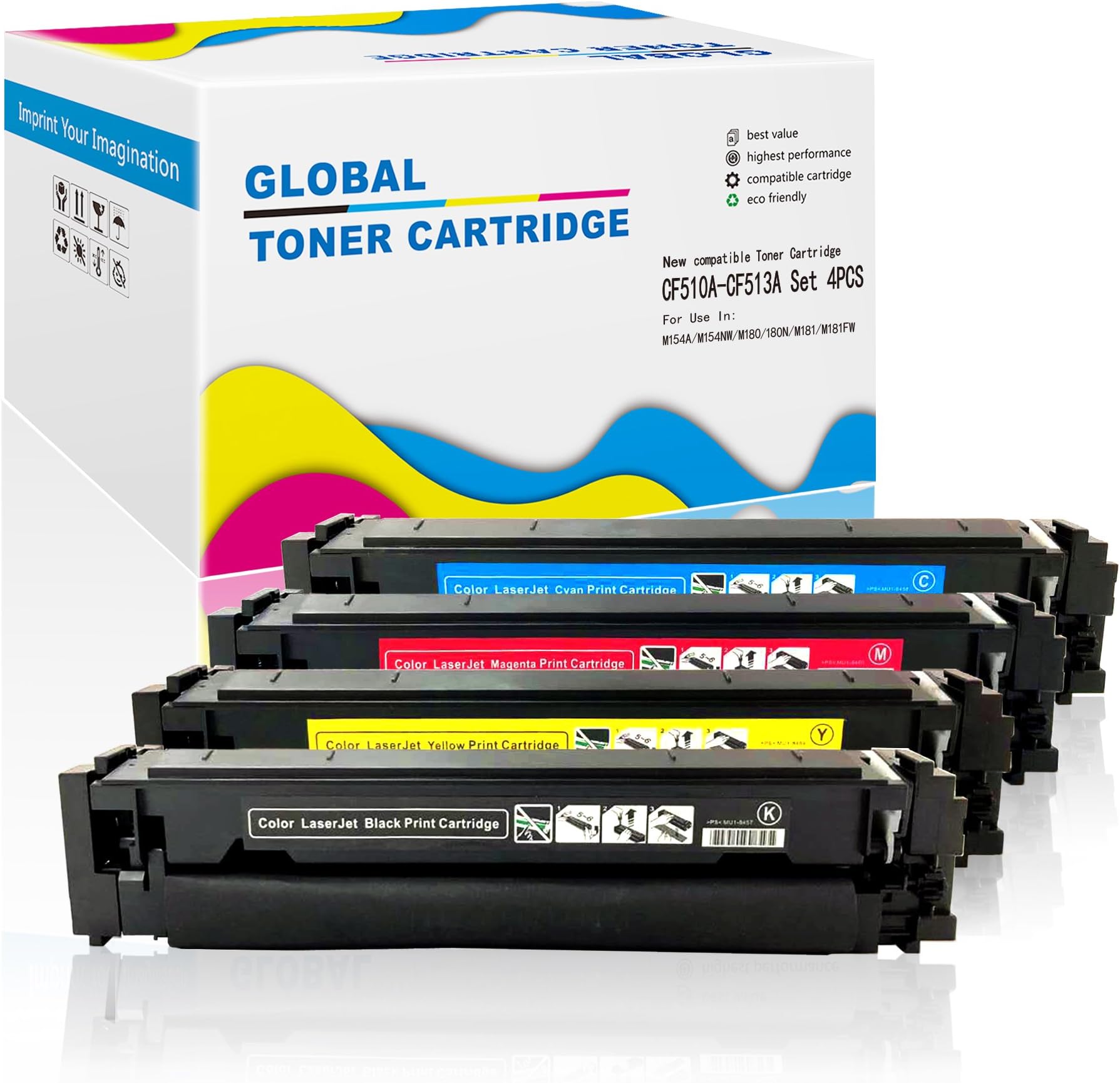 ChenPhon New Compatible HP204A (CF510A CF511A CF512A CF513A) WITH CHIPS Toner Cartridge ready for use in HP LaserJet Pro M154a, M181fw, M180NW printer (2017 Version)- 4 Pack