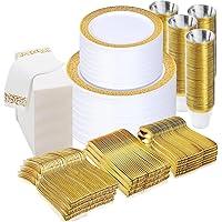 700 Piece Dinnerware Set for Wedding & Party,100 Guest Lace Design Plastic Plates,100 Plastic Silverware,100 Cups,100 Linen L