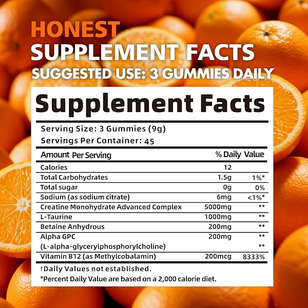 BEAST BITES NUTRITION CREATINE MONOHYDRATE GUMMIES FOR MEN & WOMEN – 5G OF CREATINE MONOHYDRATE PER SERVING – SUGAR FREE,VEGAN, ORANGE FLAVOR, 135 COUNT (45 SERVINGS).