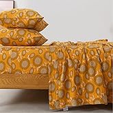 FADFAY Double Gauze 100% Cotton King Sheets Set Floral Bed Sheets Deep Pocket Fitted Sheet, Luxury Sunflower Pattern Shabby Vintage Countryside Style Bedding 4Pcs